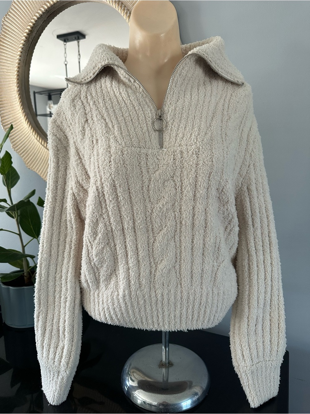 Jessica Simpson Cream Cable-Knit Half-Zip Sweater